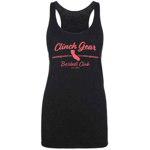 Clinch Gear Barbell Club - California - Women's Racerback Tank - Black/Coral - Clinch Gear