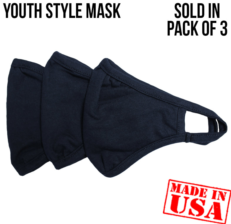 YOUTH - 2 Layer Face Masks - 3 Pack - Black (Not The DFNDR Masks)