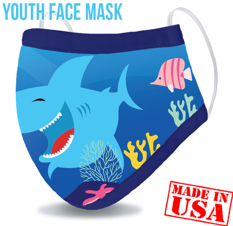 Youth Reusable Washable 3 Layer Protection Face Mask - Shark